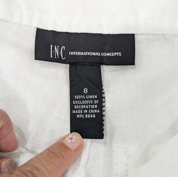 INC International Concepts Woman 100% Linen White Crop Capri Pants Embroidered 8 - Picture 12 of 13
